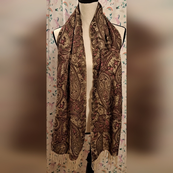 NWOT Amicale Paisley Cashmere Reversible Cottage Casual Boho Neutral Scarf Wrap - Picture 3 of 10